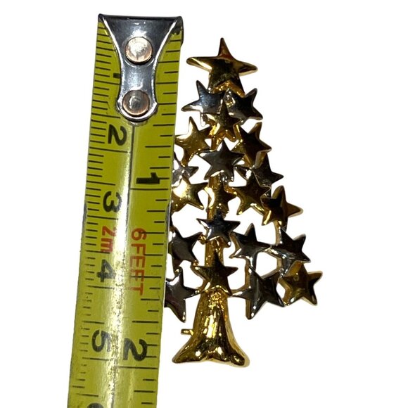 Christmas Tree Brooch Pin with Gold and Silver Stars - Picture 6 of 7